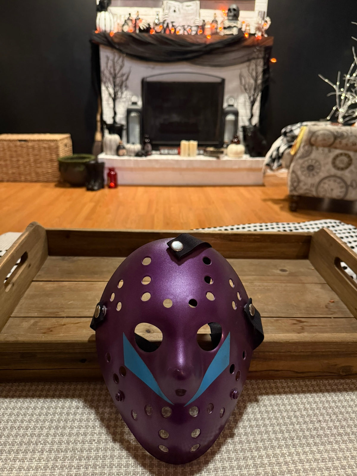 13X Studios Purple Hockey Mask with Blue Chevrons, original unedited product photo IMG_9477