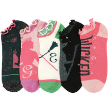 Load image into Gallery viewer, Wicked Elphaba and Glinda Silhouette Scalloped Cuff Ankle Sock 5-Pack