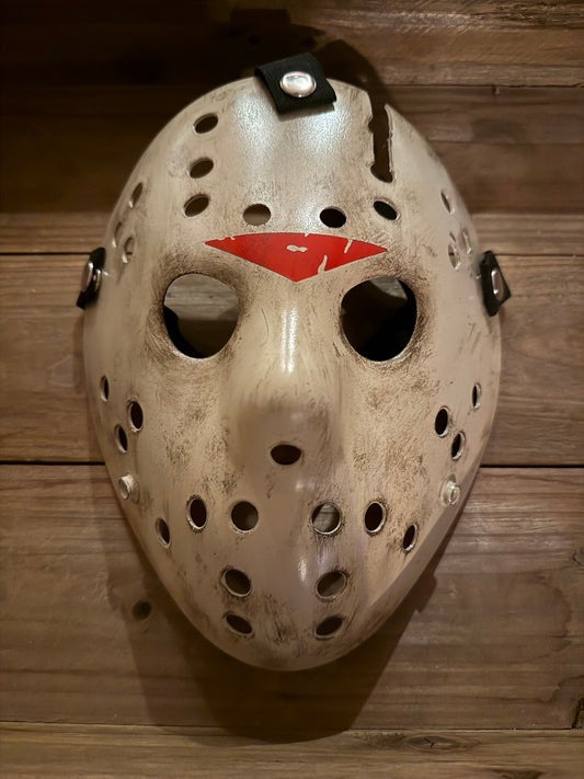 13X Studios Jason Part 4 Inspired Ivory Axe-Cut Hockey Mask - original photo IMG_9451