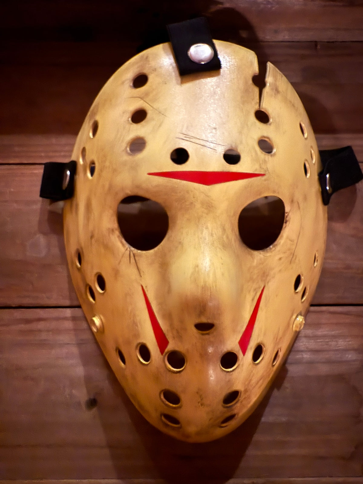 13X Studios Weathered Yellow Axe-Cut Jason Inspired Hockey Mask - original photo IMG_9455