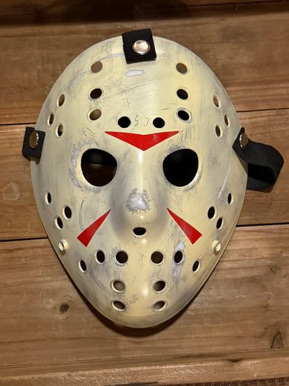 13X Studios Weathered Ivory Jason Inspired Hockey Mask with Red Chevrons - original photo IMG_9463
