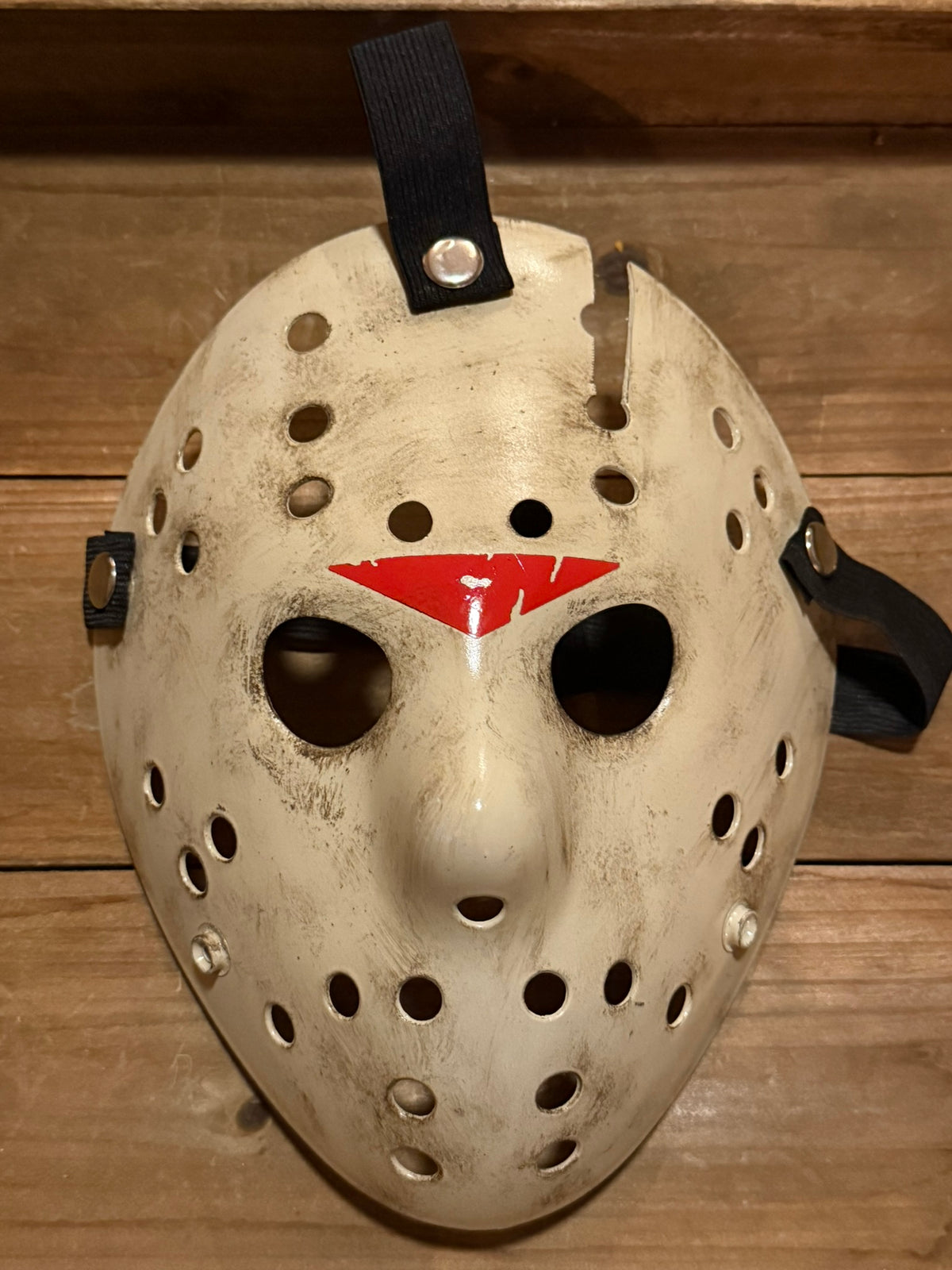 13X Studios Jason Part 4 Inspired Ivory Axe-Cut Hockey Mask - original photo IMG_9466