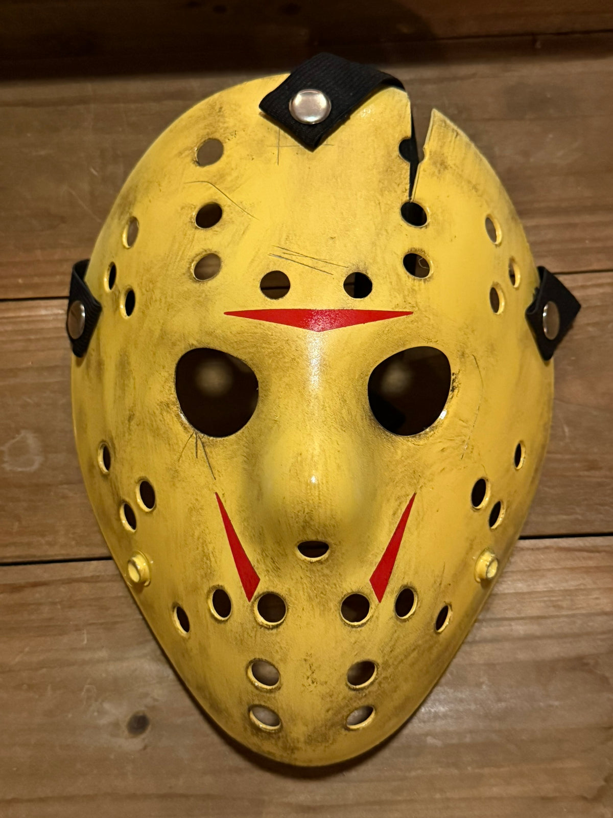 13X Studios Weathered Yellow Axe-Cut Jason Inspired Hockey Mask - original photo IMG_9467