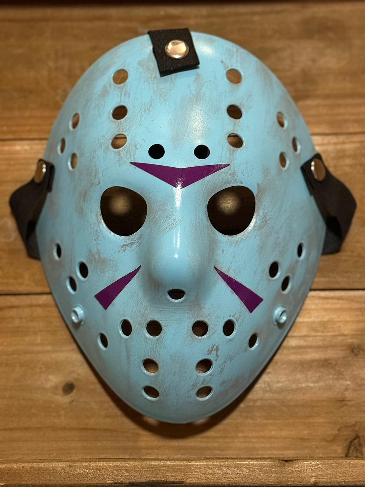 13X Studios Light Blue Hockey Mask with Purple Chevrons, original unedited product photo IMG_9476