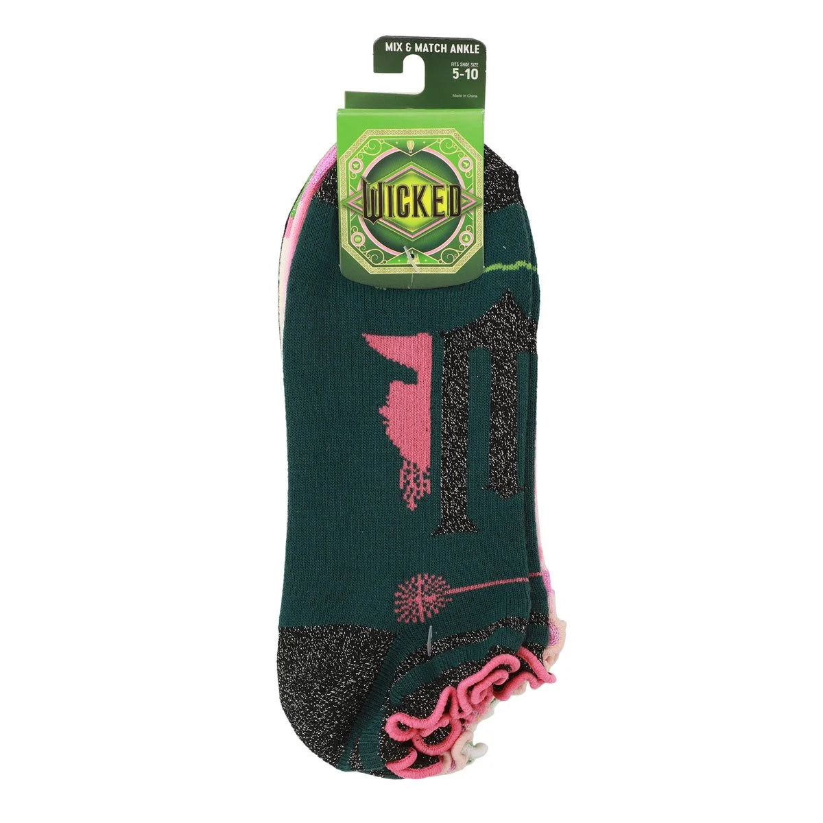 Wicked Elphaba and Glinda Silhouette Scalloped Cuff Ankle Sock 5-Pack