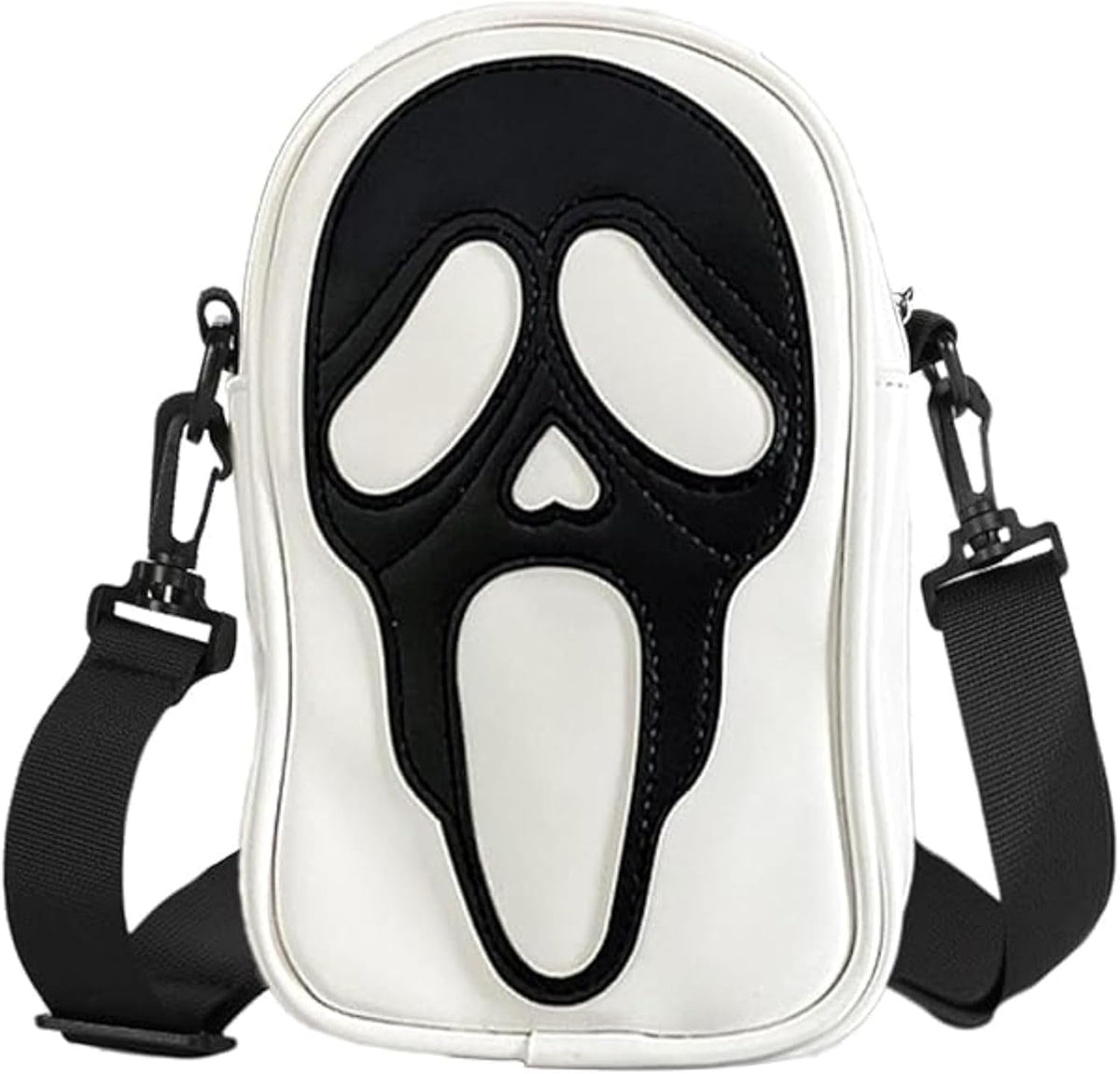 Ghost Face white PU leather crossbody goth sling bag with black mask design