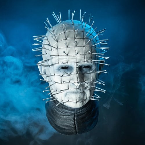 Hellraiser Pinhead latex mask alternate blue-lit front view