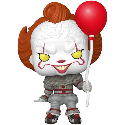 Close-up of Pennywise Funko Pop! Shelf Sitter vinyl figure #2030 holding a red balloon