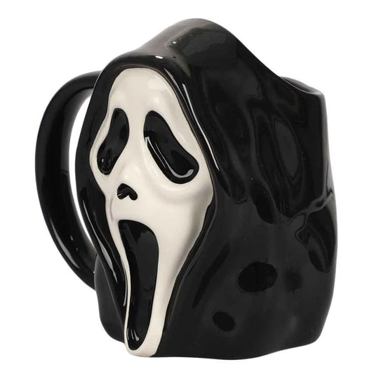 Side view of Ghost Face sculpted ceramic 16 oz. mug