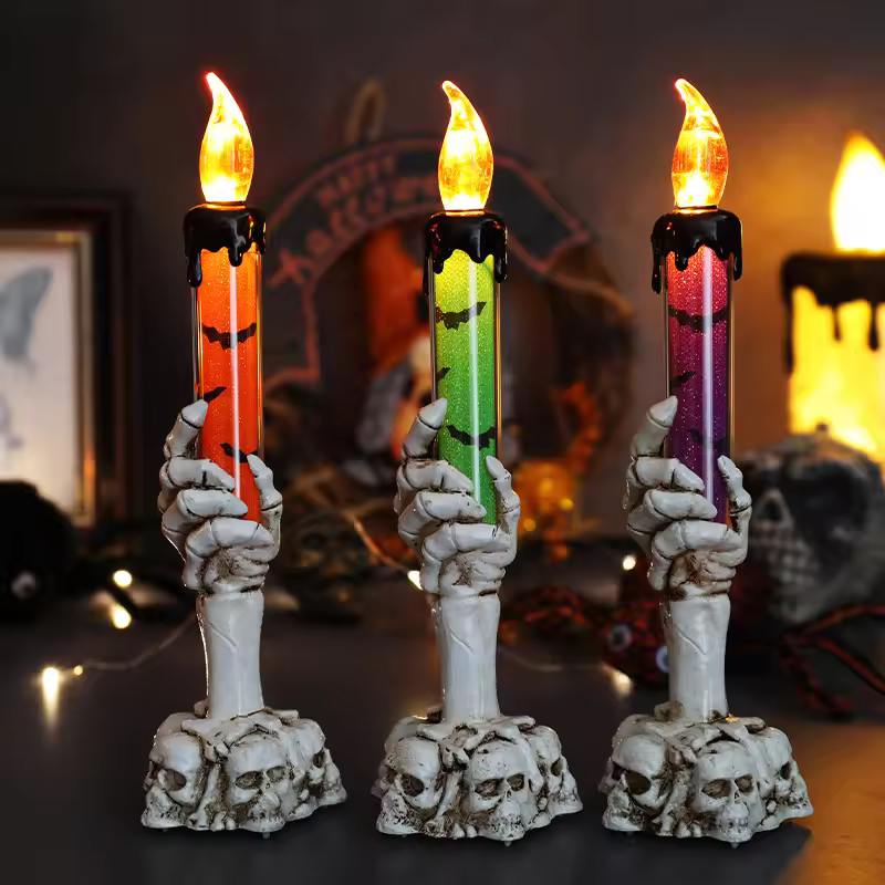Halloween LED Lights Horror Skull Ghost Holding Candle