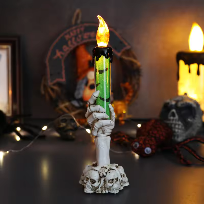 Halloween LED Lights Horror Skull Ghost Holding Candle
