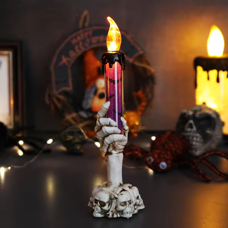 Halloween LED Lights Horror Skull Ghost Holding Candle
