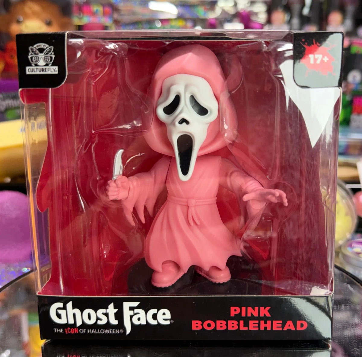 Ghost Face Pink Bobblehead boxed product view