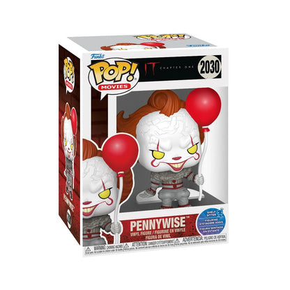 Pennywise Funko Pop! Movies Chapter One Shelf Sitter vinyl figure #2030 in its box, holding a red balloon