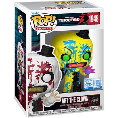 Terrifier 3 Art the Clown Bloody Funko Pop! Vinyl Figure #1948 in its Pop! Movies retail box, shown at an angle with the Entertainment Earth Exclusive sticker