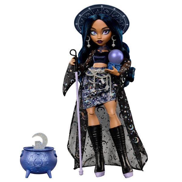 Moonspell Magic By Monster High Claire De Luna Doll - Full figure with starry outfit, witch hat, and cauldron