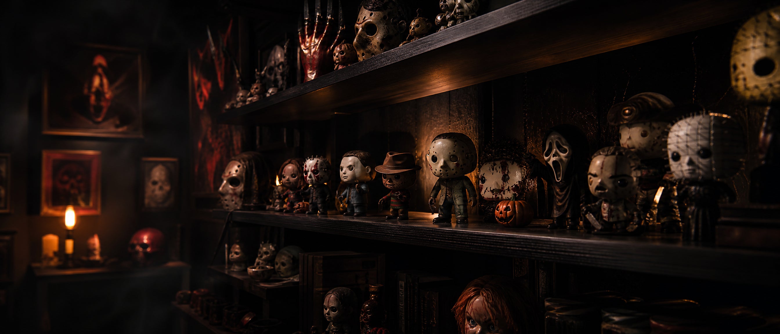 The Cove hero background collectibles display